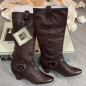 FRYE Steffi Harness Leather Boot Dark Brown Leather NIB 8.5 Women’s